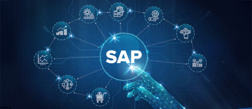 Das Bild zeigt eine Visualisierung verschiedener Geschäftsprozesse und -daten, die mit der SAP-Software verwaltet und analysiert werden können.