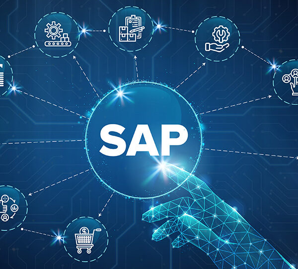Das Bild zeigt eine Visualisierung verschiedener Geschäftsprozesse und -daten, die mit der SAP-Software verwaltet und analysiert werden können.